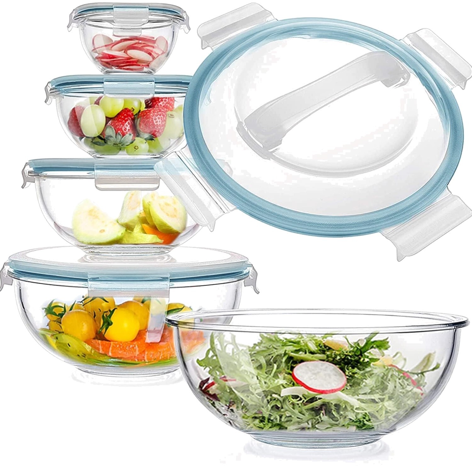 Glasschüssel Set 5 Stück mit Deckel für Kochen Backen Aufbewahrung BPA frei