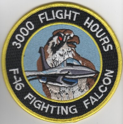 4'' AIR FORCE F-16 3000 FLIGHT HOURS FIGHTING FALCON ROUND EMBROIDERED PATCH