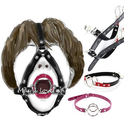 Bondage Head Harness Dual O Ring Oral Restraint Open Mouth Gag Slave Deep Throat