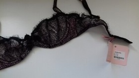 AGENT PROVOCATEUR BLACK/PINK DIANNA BRA 34B/C 36A/B & SMALL SUSPENDER BRIEF NWT