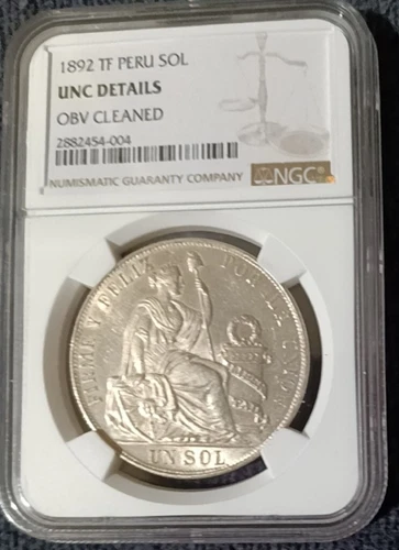 1892 TF Peru 1 Sol, NGC Uncirculated details