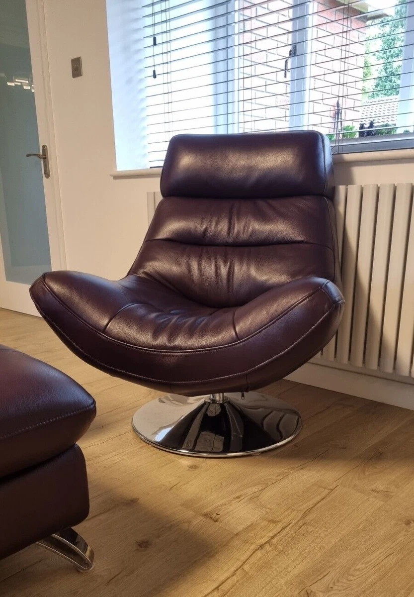 Furniture Village Salvador Aubergine Purple Real Leather Swivel