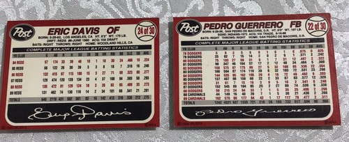 1990 MLB Post carte collezionabili da collezione cereali 2 p.c., NON CLASSIFICATE - Foto 2 di 10