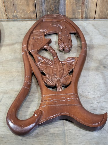 Vintage 23" Wood Carved Tiki Polynesian Wall Plaque Man Woman Coconut Palm set 2 - Picture 11 of 13