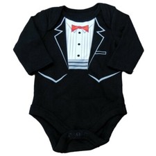 Holiday Time Infant Boys Black Tuxedo Creeper Long Sleeve Shirt Bodysuit