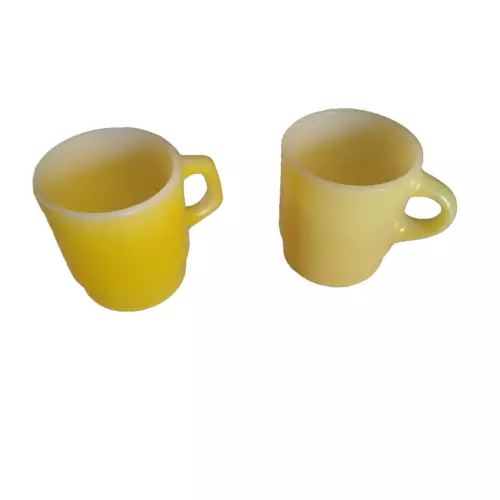 Two Fire King Oven Ware Coffee Mugs Made In The USA Yellow