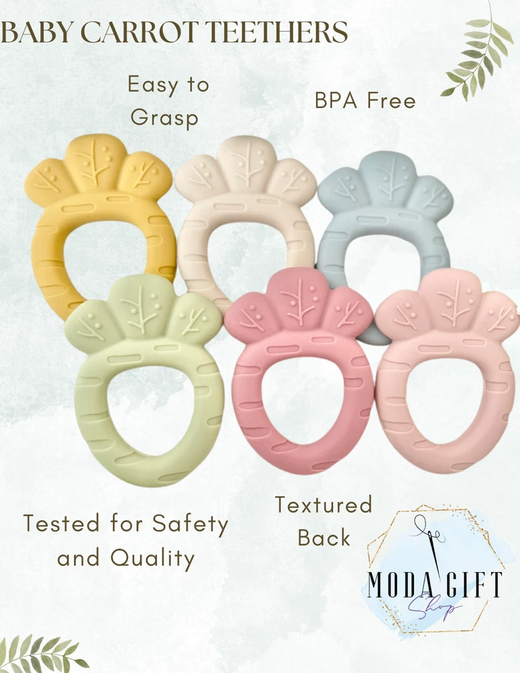 Easter Basket Colorful Carrot Teethers, Food Grade Silicone, BPA Free, Stuffer - Image 2 of 4