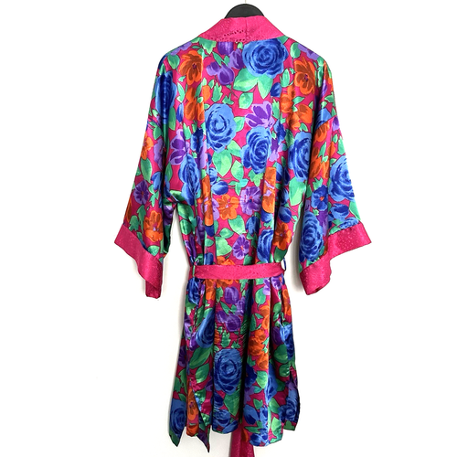 Vintage Victoria's Secret Gold Label Kimono Robe Colorful Floral Satin Belted OS - Picture 2 of 5