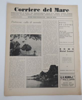 1935 Corriere del Mare Italian Cruise Line Ship Magazine Newspaper Publishing