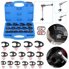 15pc Metric Crowfoot Wrench Set 8-24mm 3/8" 1/2" Sq Dr Large Crows Foot Spanner