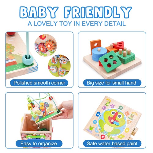 Wooden Activity Cube | Montessori Toys for 1 2 3 Year Old Toddlers | One Year... - Picture 3 of 7
