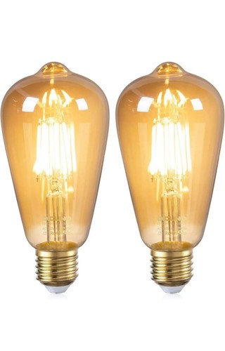 2 PACK DiCUNO E27 Edison Bulbs 60W, 2200K Amber Warm, Vintage Look, 6W LED Bulbs