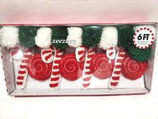 Christmas Peppermint Candy Cane Gingerbread Red Green Garland Decor 6FT