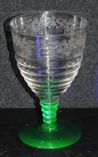 VINTAGE BRYCE STEM #20 ETCH 535-1 URANIUM GLASS 5 1/4" WATER GOBLET GLOWS