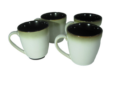 Set of 4 Sango Nova Black Beige Coffee Mugs Tea Cups 4'' Drip Glaze #4932