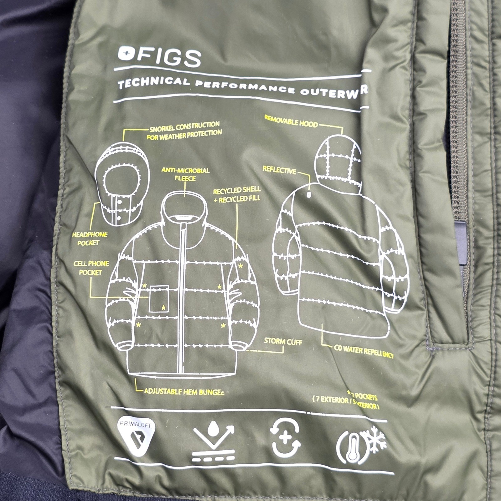 FIGS Men L Olive Green Technical Performance Puffer Jacket Hooded image 3