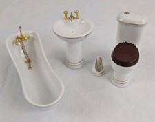 Porcelain Doll House Bathroom Set Missing the Mirror Tub, Sink, Tube, Brush