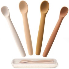 4 PCS Silicone Baby Spoons Set Two Sizes for First Stage 4 Months Case