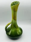 Vtg Haeger Pottery Ewer Vase w/ Handle Yellow to Green Lava Glaze 12"