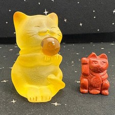 2 Figurines Maneki-neko "Lucky Cat" 1.5"  3"