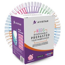 Kids 40 Prepasted Disposable Toothbrushes Individually Wrapped - Single Use P...