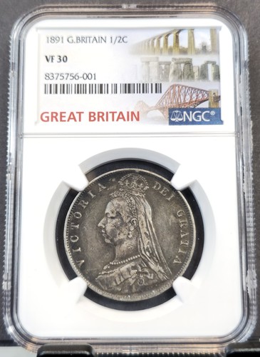 1891 GREAT BRITAIN SILVER 1/2 CROWN QUEEN VICTORIA NGC VF 30 NICE COIN
