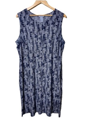 Catherines 1X Shift Dress Geometric Packable Slinky Sleeveless Stretchy
