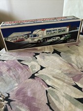 1997 HESS Toy Truck and Racers with 2 Stock Car Style Racers