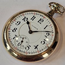 F70 1912 16s ILLINOIS 23j MODEL 5 SANGAMO RAILROAD WATCH 14k GF RUNS A+!