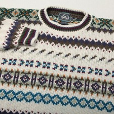 Vintage Woolrich Sweater Mens Large Crewneck Fair Isle Chunky Knit Hong Kong 90s