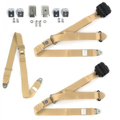 Ford Truck 1948 - 1952  Standard 3pt Tan Bench Seat Kit w/Brackets 3 Belts 