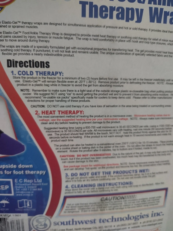 ELASTO-GEL PIE TOBILLO REUTILIZABLE TERAPIA FRÍO CALIENTE ENVOLTURA ELASTOGEL Foto 4 de 4