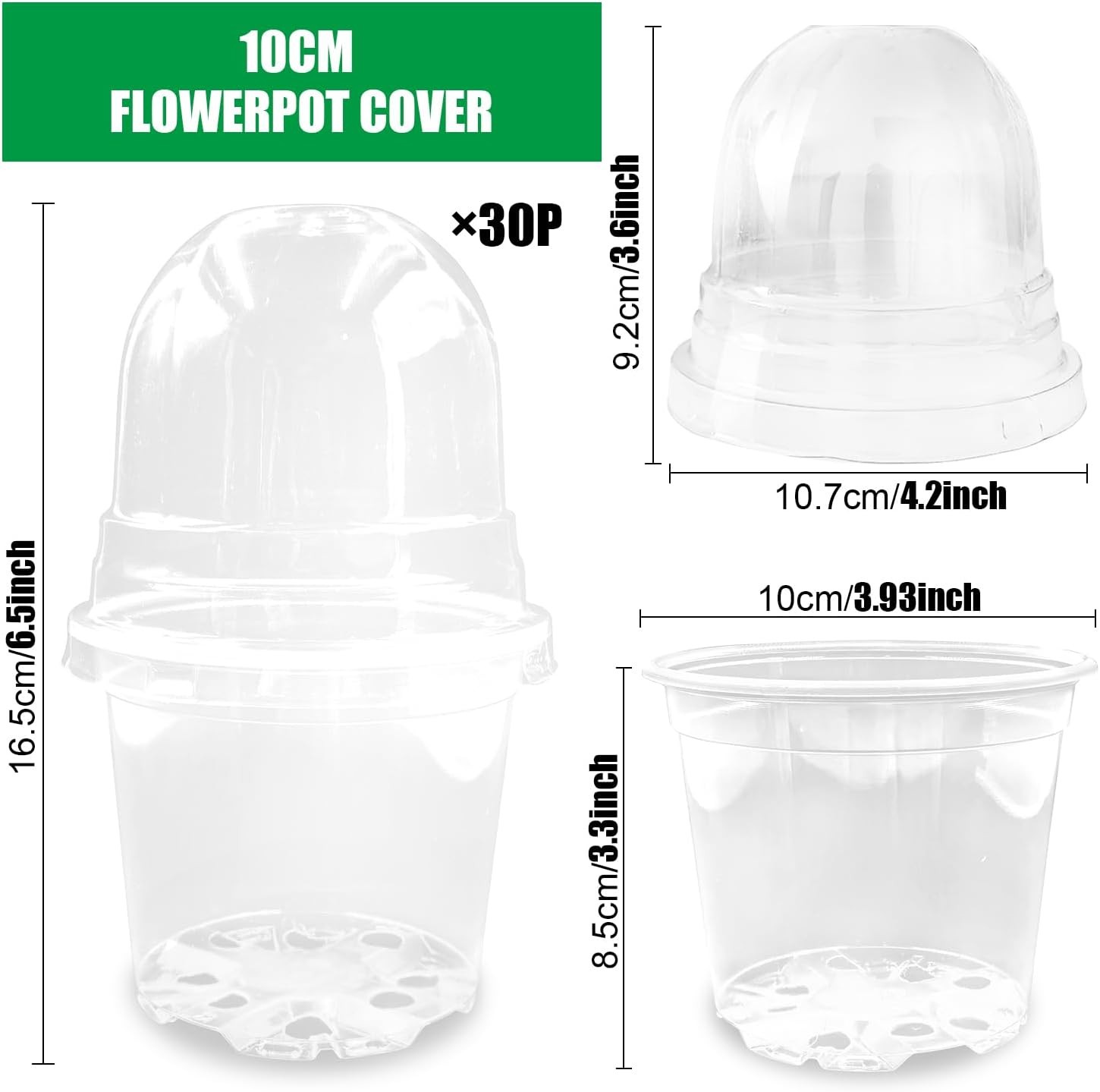 Transparent Nursery Pots 4Inch with Humidity Domes for Seeds Starting, Clear