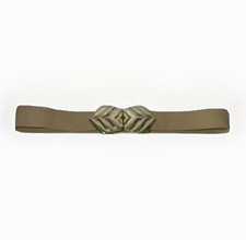 VTG REVCOR Leather Belt S/M Up to 31" Tan Cream Gold Tone Buckle 1.5 Wide 80 s