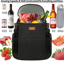 Camping Cooler Backpack 30 Can Insulated Leakproof Waterproof Lunch Bag Black
