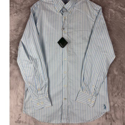 Bobby Jones Mens Light Blue Stripe Button Down Golf Shirt Size M 100% Cotton