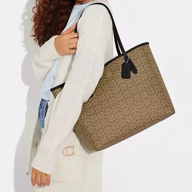 NWT Coach CJ942 City Tote Micro Signatures Canvas Khaki Brown