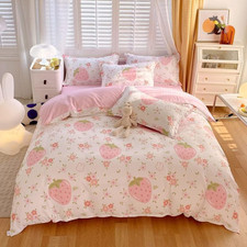 Cute Strawberry Duvet Cover Set for Girls - 3 Pcs Twin Bedding Set