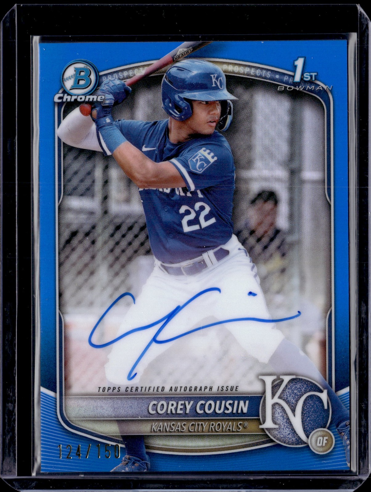 2025 Bowman Chrome Corey Cousin Auto Blue Refractor 1st Prospect #/150 Royals