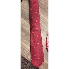 100% Silk Red Geometric Circle Pattern Necktie Made in USA Italian Fabric