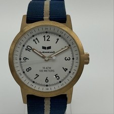 Vestal Alpha Bravo Mens Watch 37mm White Dial Gold Blue Nylon 100M New Battery