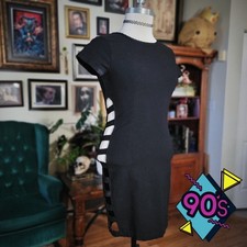 JC JO Jeans Mini Dress Vintage 90s Black Cut Out Side Ladder Grunge Goth Punk XS