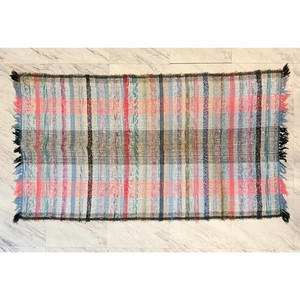 Vintage handmade throw rag rug woven farmhouse rustic multicolor loomed cottage