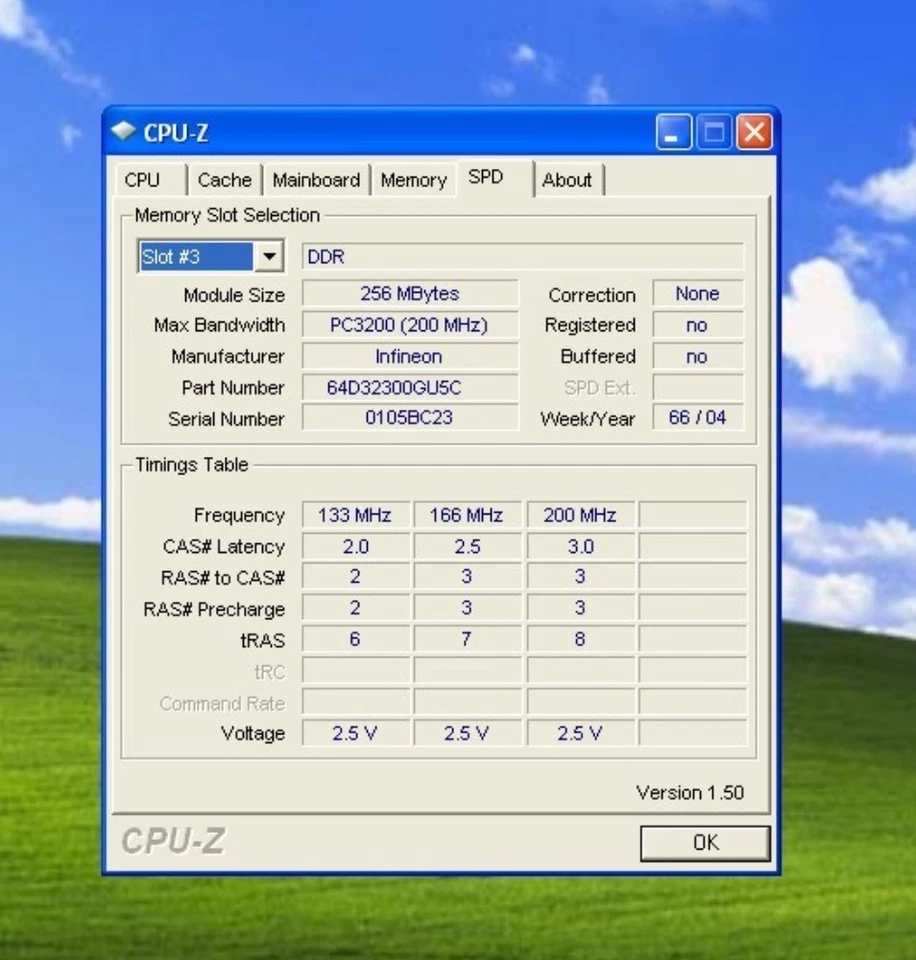768MB 3x256MB PC-3200 INFINEON HYS64D32300GU-5-C DDR-400 DDR1 CL3 Ram Memory KIT - Image 2 of 3
