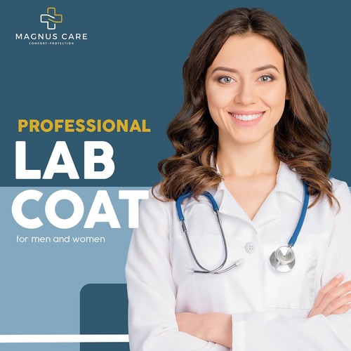 Abrigo de laboratorio profesional blanco duradero mezcla de algodón hasta la rodilla para todas las profesiones - Imagen 2 de 7