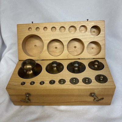 Vintage 12 piece Scale Weight Calibration Brass Set In Box