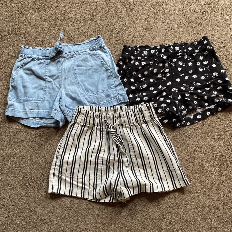 Girls Lot Of 3 Summer Shorts, Size 12, Black, White, Blue