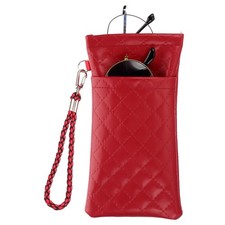 Soft Double Eyeglasses Case Pouch with Carrying Strap, Red