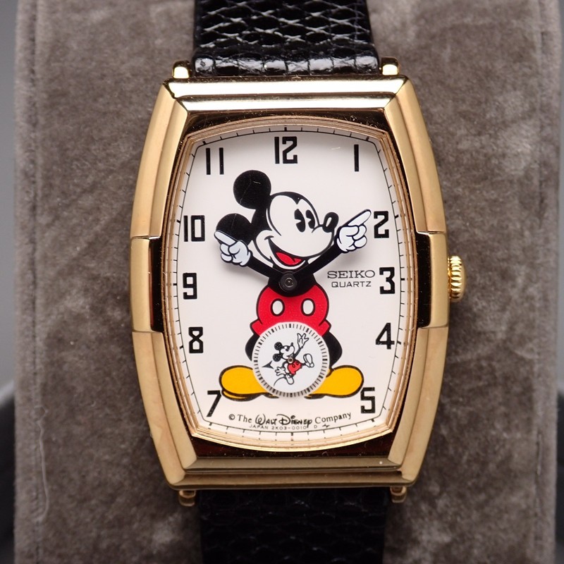 Vintage Seiko Disney Mickey Gold Watch Quartz Mens Wristwatch Antique 1933 Style
