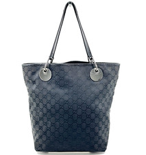GUCCI GG Canvas Tote Bag Black Leather Trim Authentic